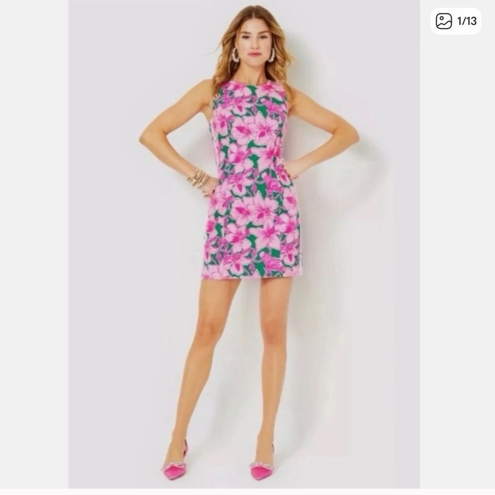 Lilly Pulitzer Mila Shift Dress Kelly Green Hibis Kiss Pink Floral Size 2